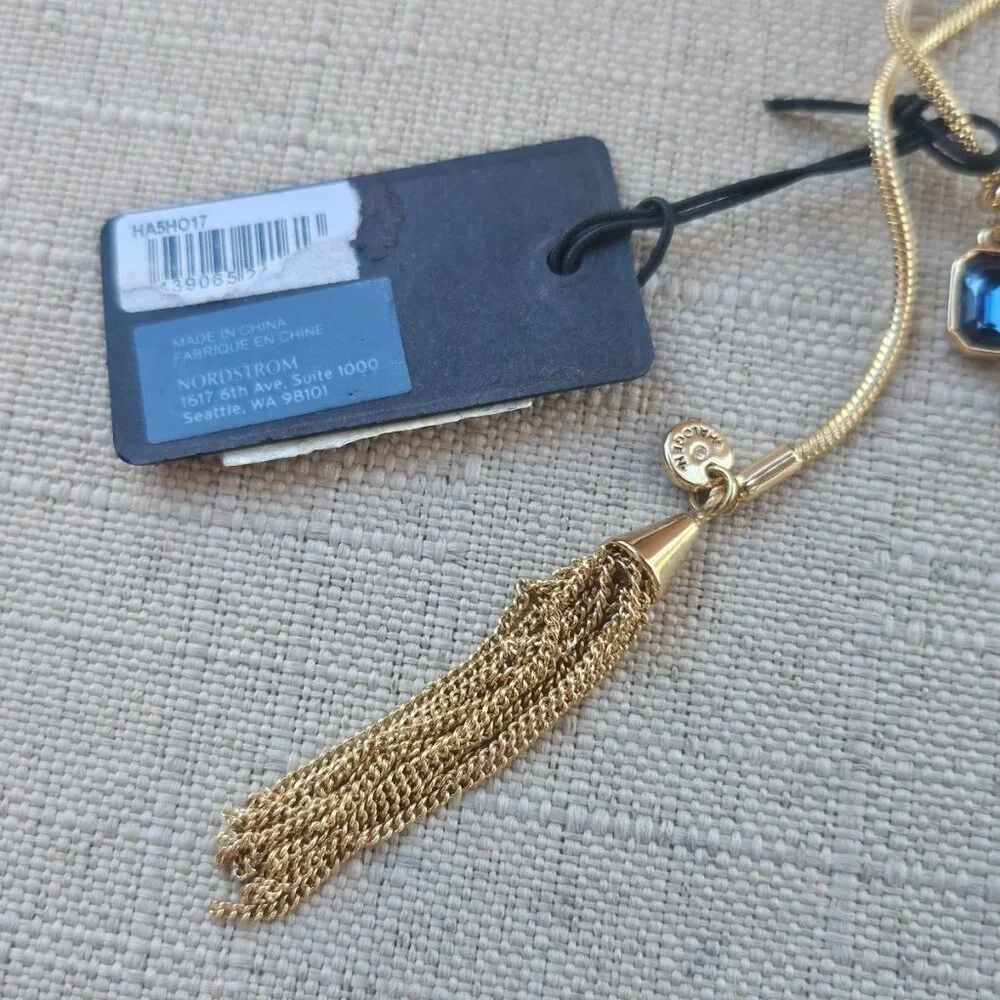 Nordstrom Women Necklace Gold Tone Blue and Yellow Tone Faux Stone Fashion New